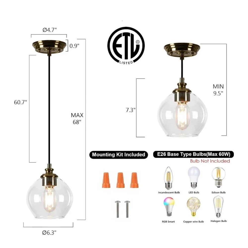 Industrial Pendant Lights for Kitchen Island - Modern Hanging Lighting